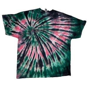 Tie Dyed Pink, Green, and Black T Shirt